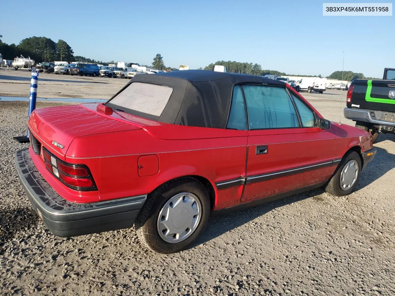 1991 Dodge Shadow VIN: 3B3XP45K6MT551958 Lot: 73353914