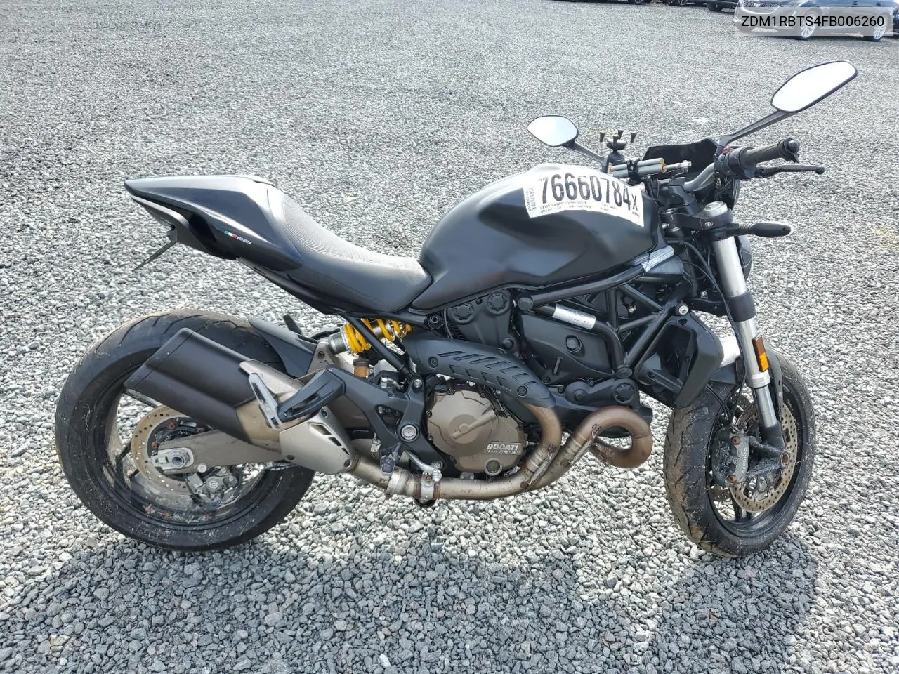 2015 Ducati Monster 821 VIN: ZDM1RBTS4FB006260 Lot: 76660784