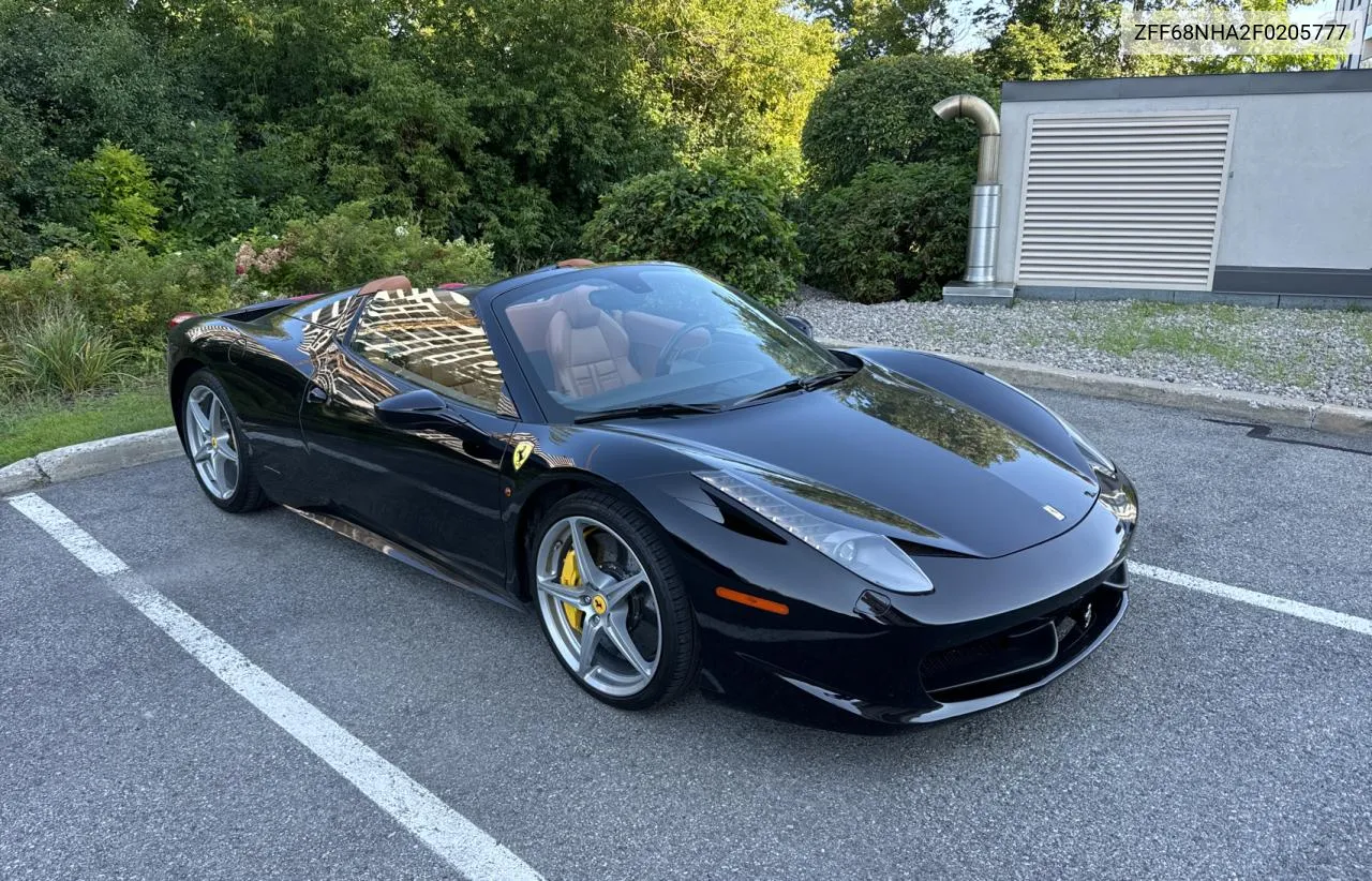 2015 Ferrari 458 Spider VIN: ZFF68NHA2F0205777 Lot: 70383224