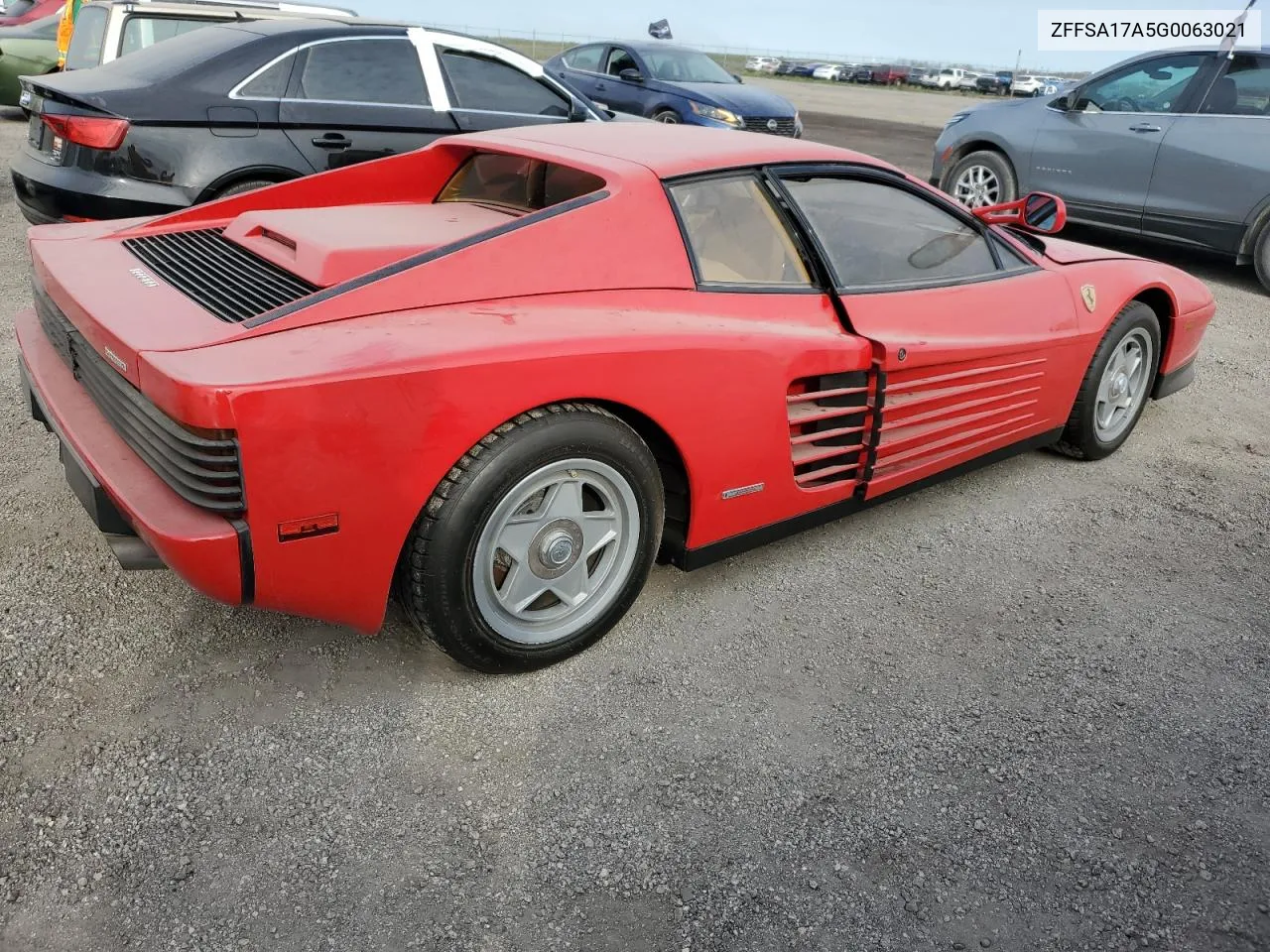 1986 Ferrari Testarossa VIN: ZFFSA17A5G0063021 Lot: 75186264