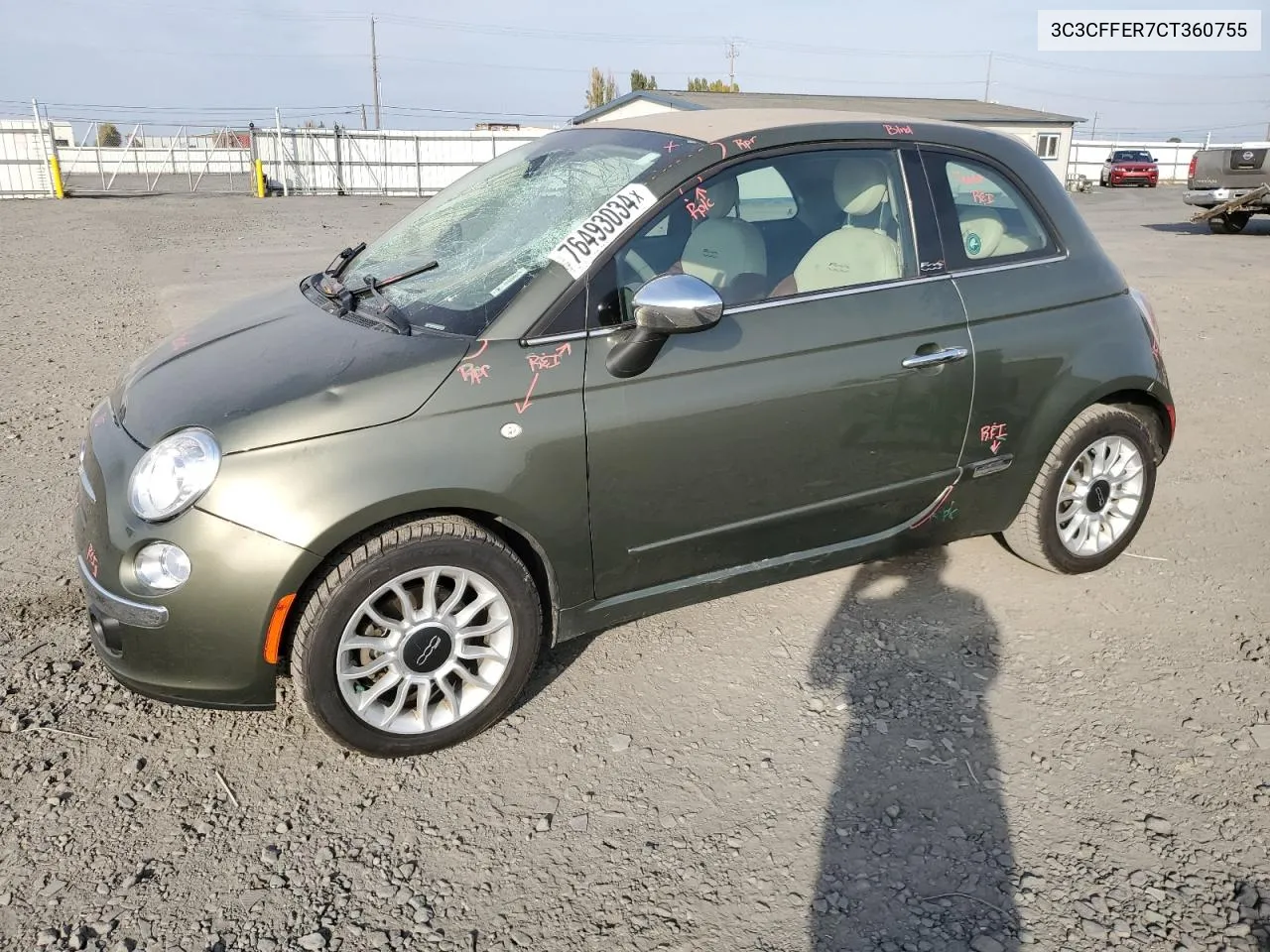 2012 Fiat 500 Lounge VIN: 3C3CFFER7CT360755 Lot: 76493034