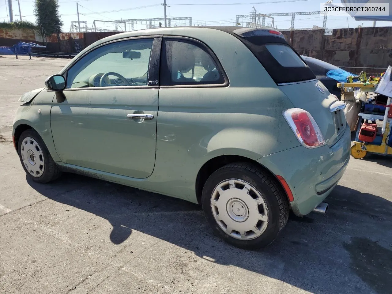 2012 Fiat 500 Pop VIN: 3C3CFFDR0CT360744 Lot: 76798234