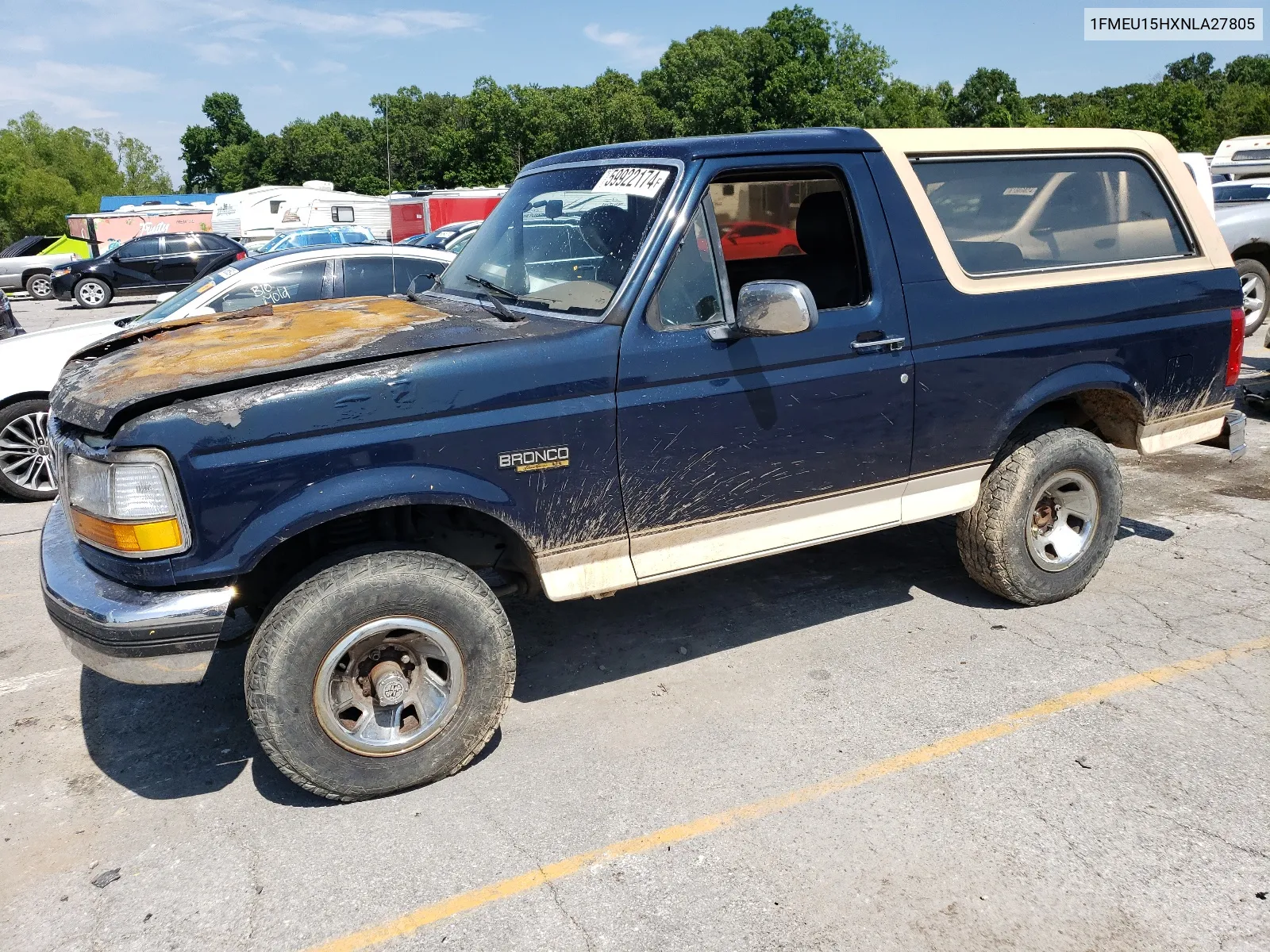 1992 Ford Bronco U100 VIN: 1FMEU15HXNLA27805 Lot: 59922174