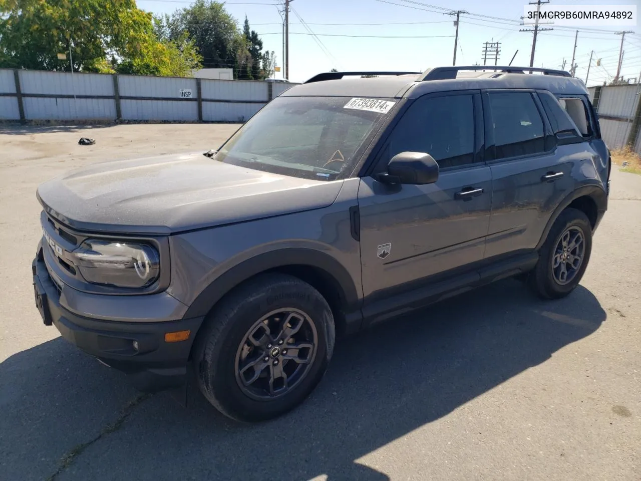 2021 Ford Bronco Sport Big Bend VIN: 3FMCR9B60MRA94892 Lot: 67393814