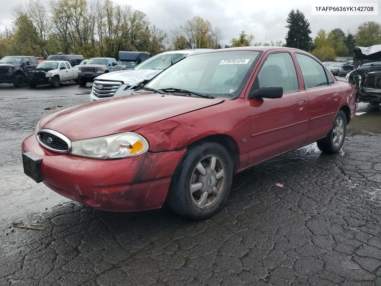 2000 Ford Contour Se VIN: 1FAFP6636YK142708 Lot: 77976124