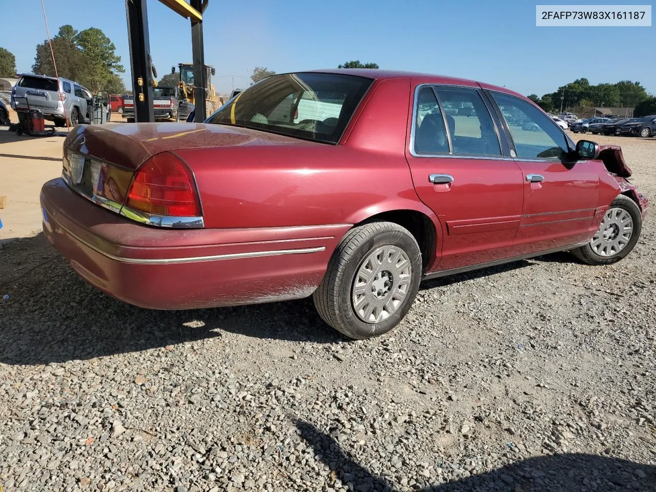 2003 Ford Crown Victoria VIN: 2FAFP73W83X161187 Lot: 72444624