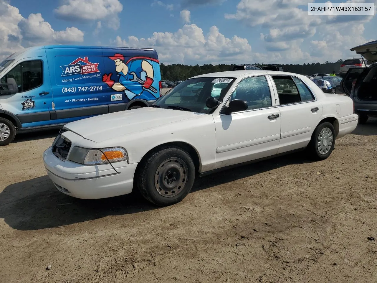 2003 Ford Crown Victoria Police Interceptor VIN: 2FAHP71W43X163157 Lot: 72993014