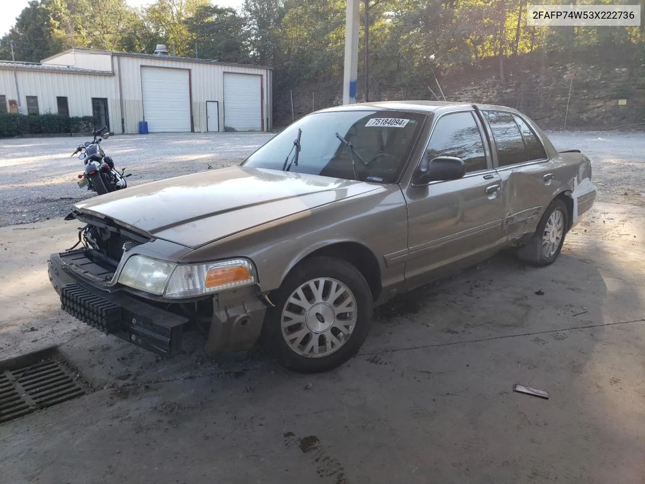 2003 Ford Crown Victoria Lx VIN: 2FAFP74W53X222736 Lot: 75184094