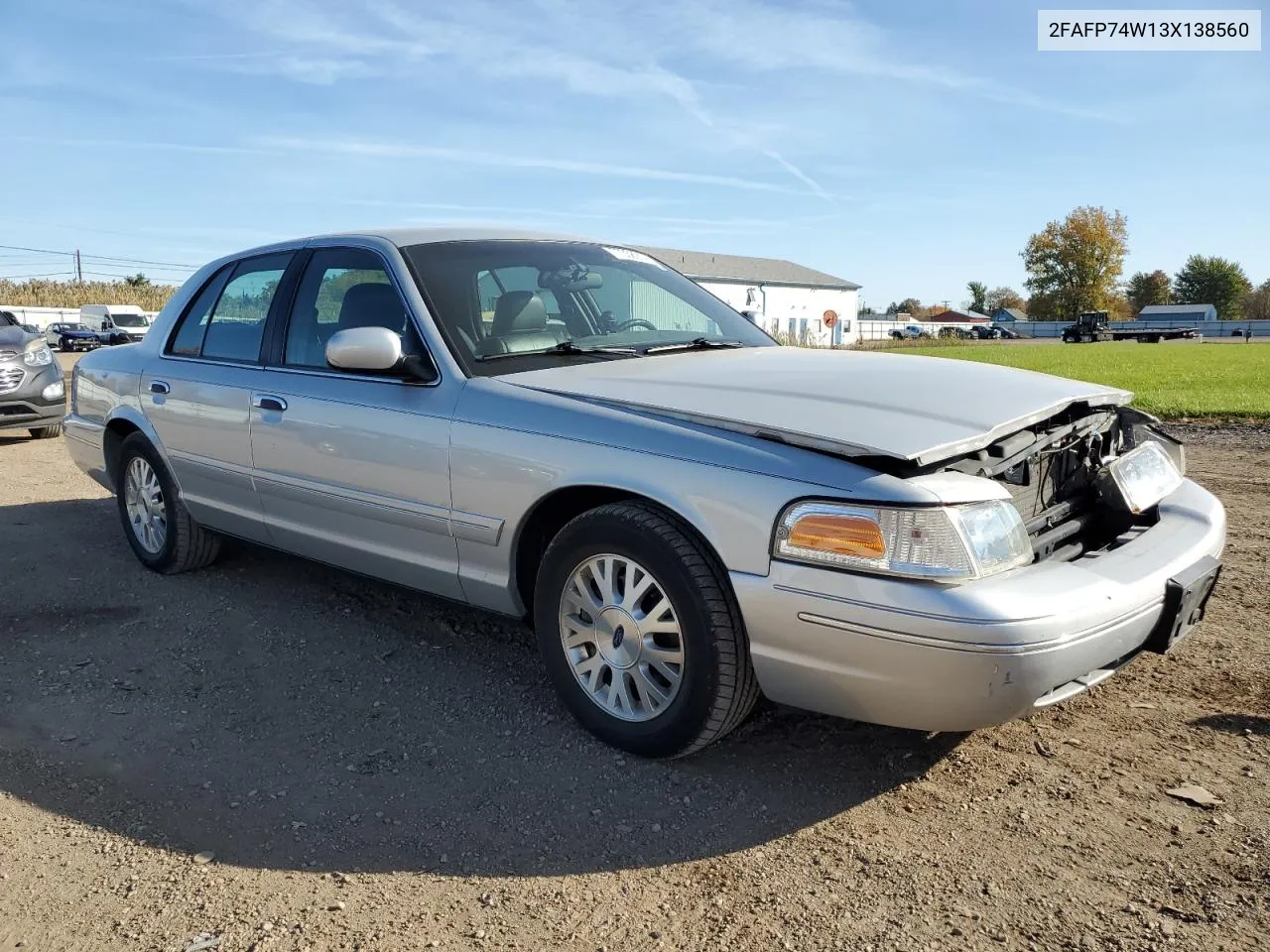 2003 Ford Crown Victoria Lx VIN: 2FAFP74W13X138560 Lot: 77358914