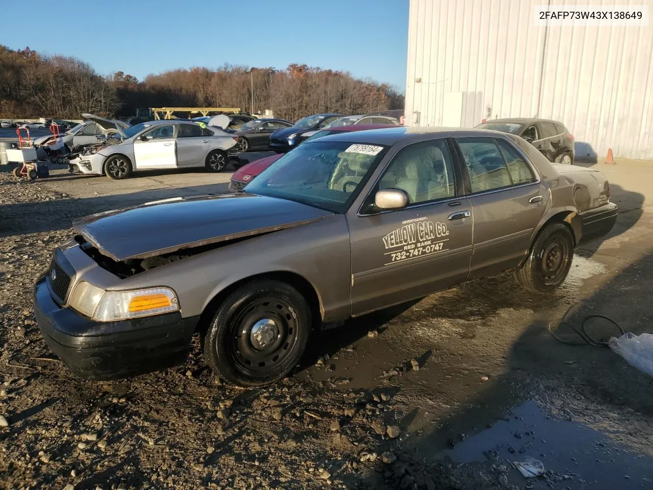 2003 Ford Crown Victoria VIN: 2FAFP73W43X138649 Lot: 78799164