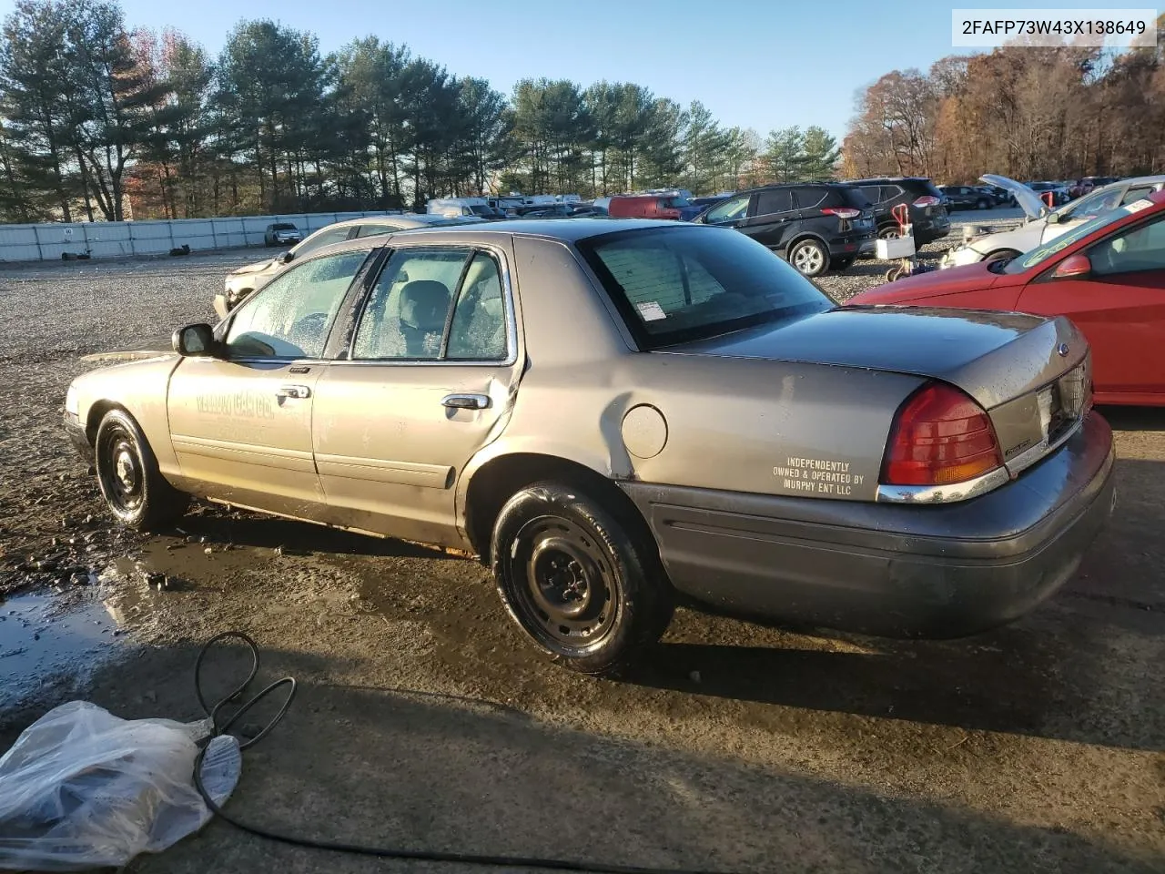 2003 Ford Crown Victoria VIN: 2FAFP73W43X138649 Lot: 78799164