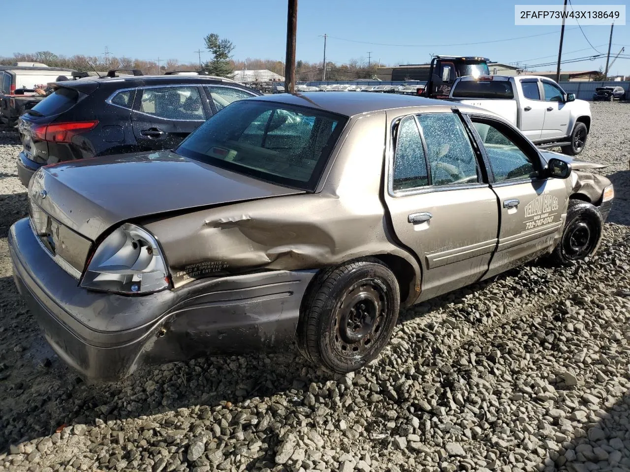 2003 Ford Crown Victoria VIN: 2FAFP73W43X138649 Lot: 78799164