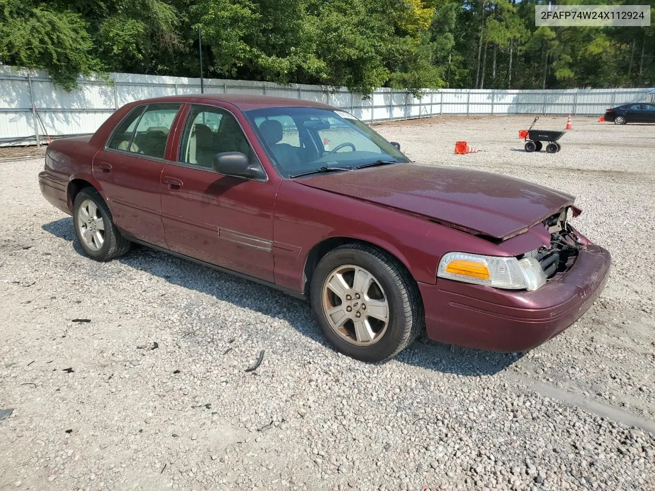 2004 Ford Crown Victoria Lx VIN: 2FAFP74W24X112924 Lot: 68610884