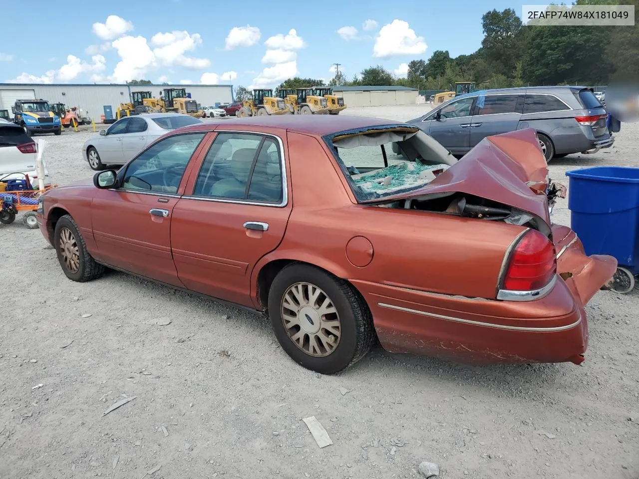 2004 Ford Crown Victoria Lx VIN: 2FAFP74W84X181049 Lot: 74294354