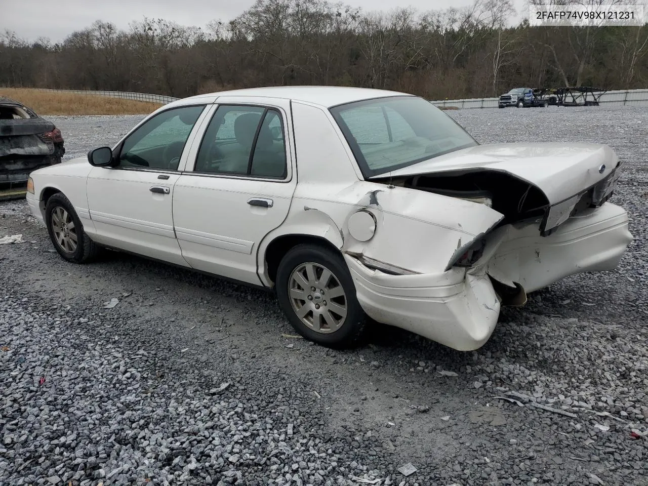 2008 Ford Crown Victoria Lx VIN: 2FAFP74V98X121231 Lot: 38941274