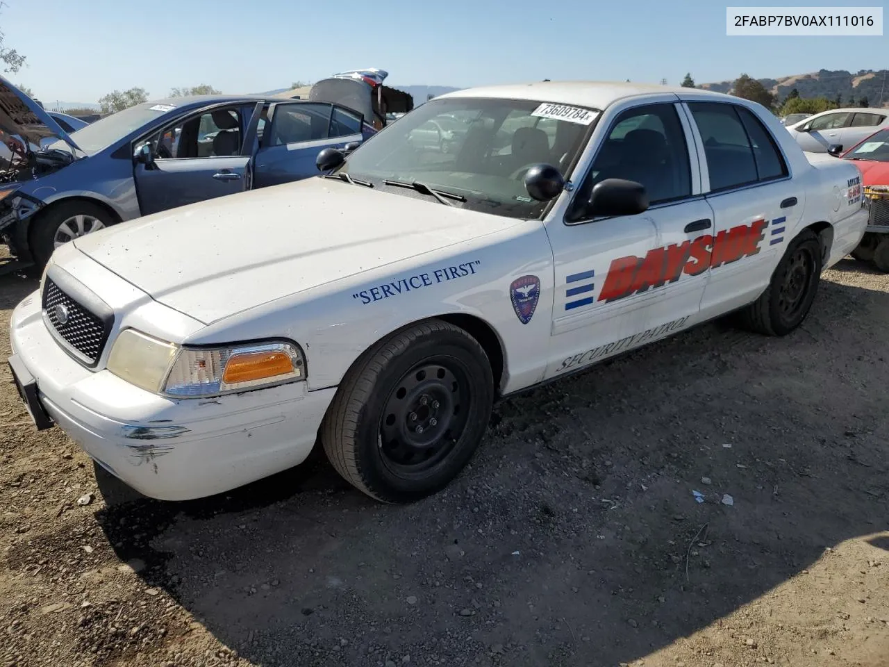 2FABP7BV0AX111016 2010 Ford Crown Victoria Police Interceptor