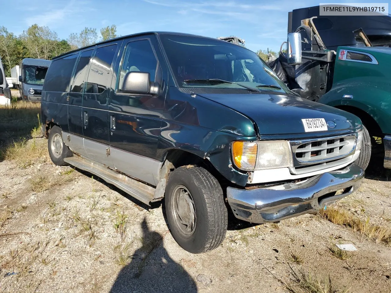 2000 Ford Econoline E150 Wagon VIN: 1FMRE11L9YHB19715 Lot: 69192734