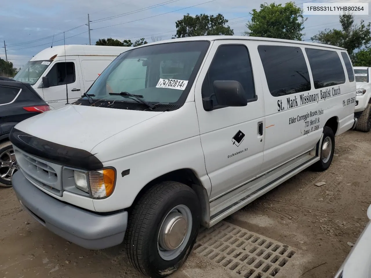 2000 Ford Econoline E350 Super Duty Wagon VIN: 1FBSS31L1YHB80264 Lot: 74762814