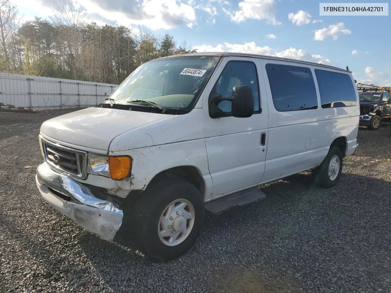 2004 Ford Econoline E350 Super Duty Wagon VIN: 1FBNE31L04HA42701 Lot: 80443874