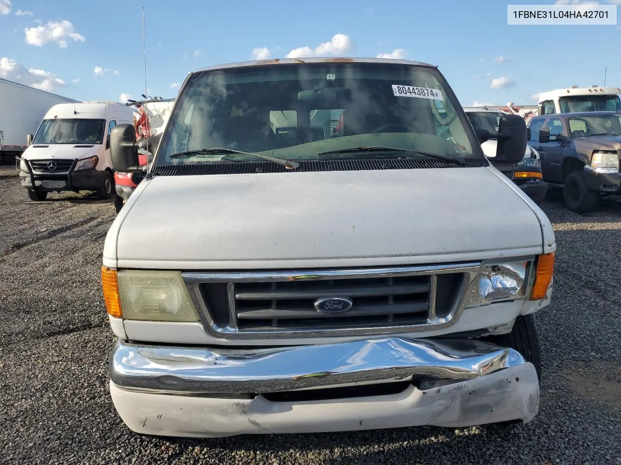 2004 Ford Econoline E350 Super Duty Wagon VIN: 1FBNE31L04HA42701 Lot: 80443874