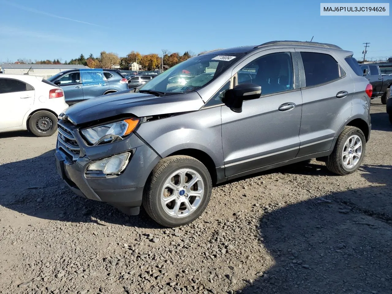 2018 Ford Ecosport Se VIN: MAJ6P1UL3JC194626 Lot: 77758084