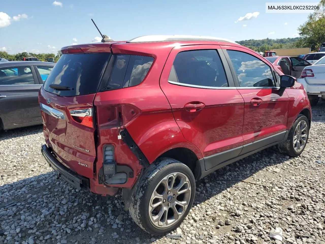 2019 Ford Ecosport Titanium VIN: MAJ6S3KL0KC252206 Lot: 72792834