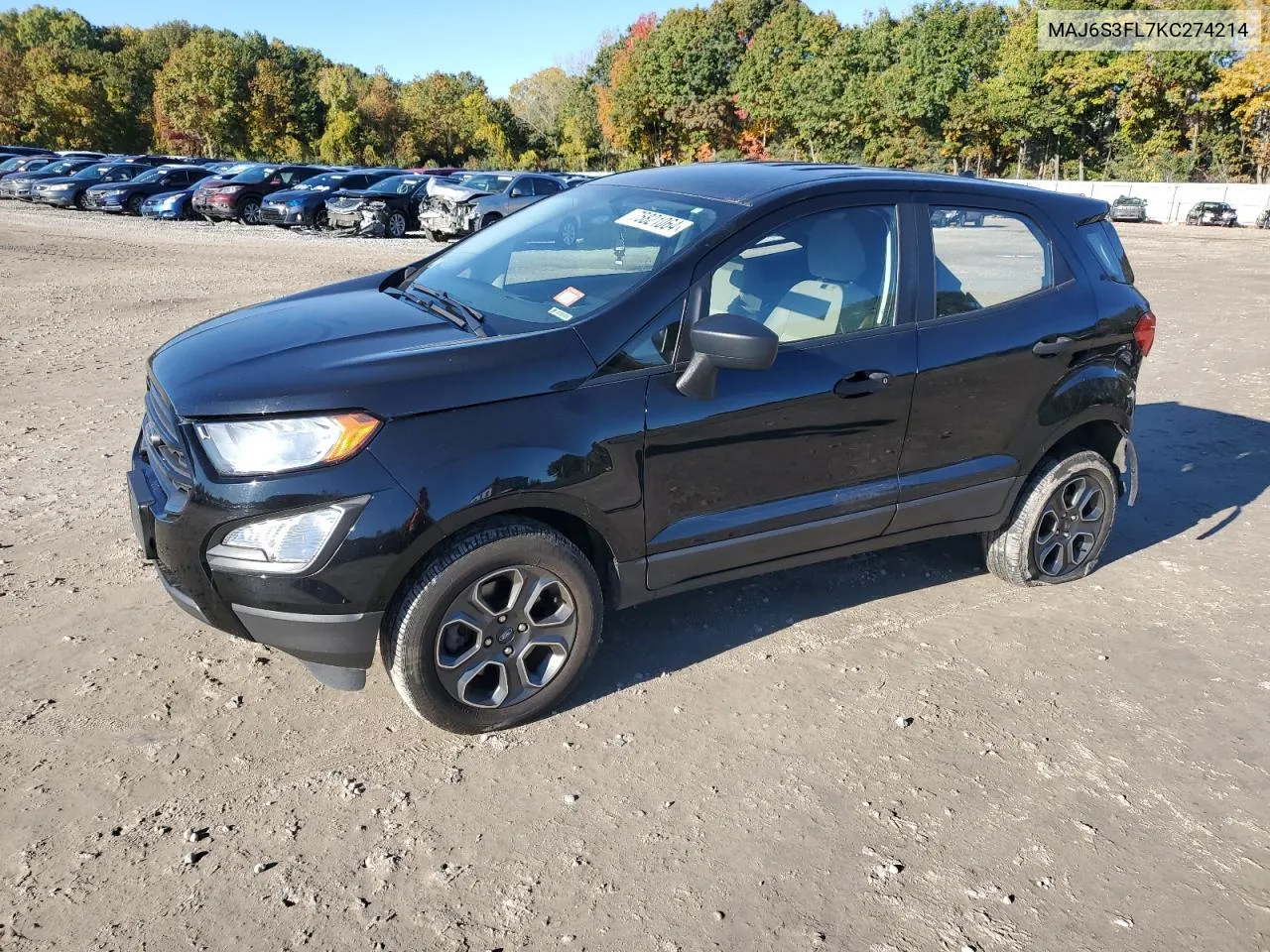 2019 Ford Ecosport S VIN: MAJ6S3FL7KC274214 Lot: 75821064