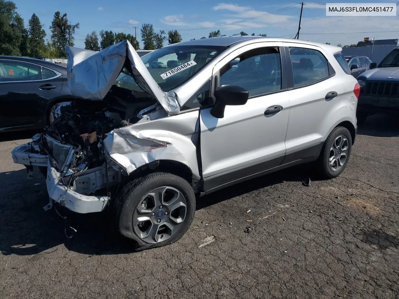 2021 Ford Ecosport S VIN: MAJ6S3FL0MC451477 Lot: 71850484