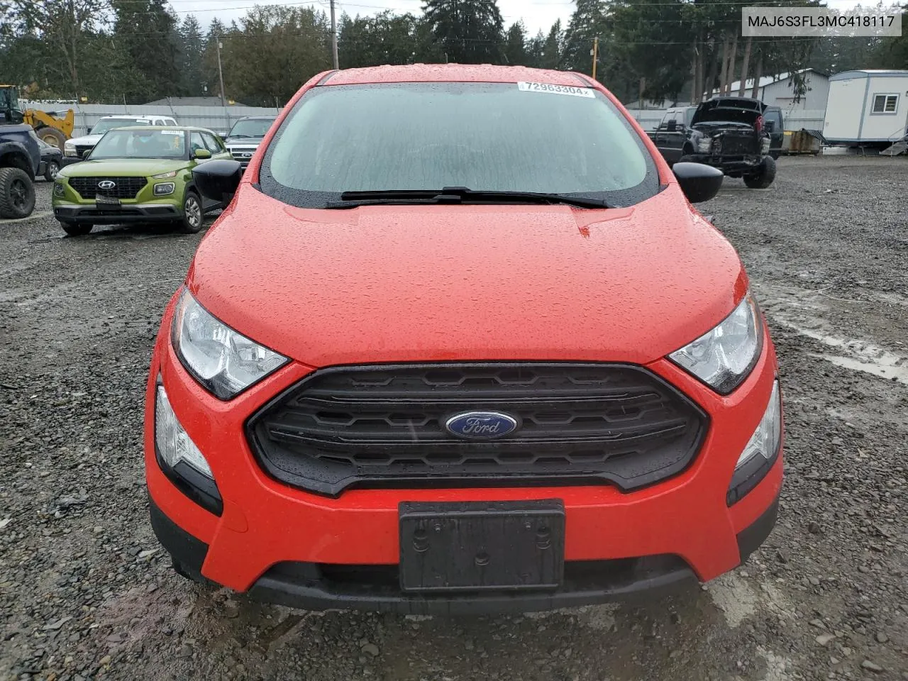 2021 Ford Ecosport S VIN: MAJ6S3FL3MC418117 Lot: 72963304