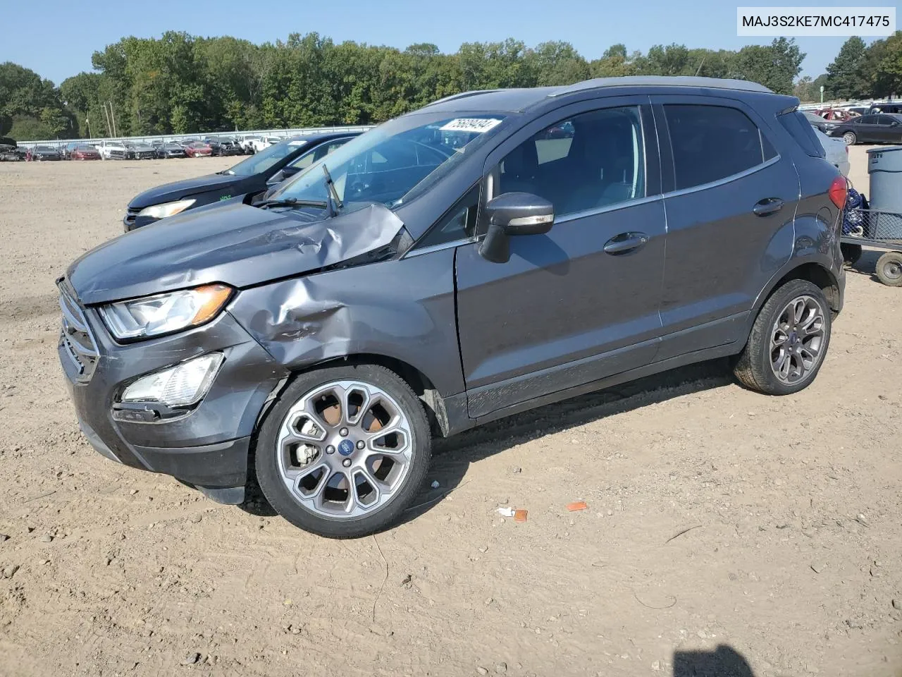 2021 Ford Ecosport Titanium VIN: MAJ3S2KE7MC417475 Lot: 75609494