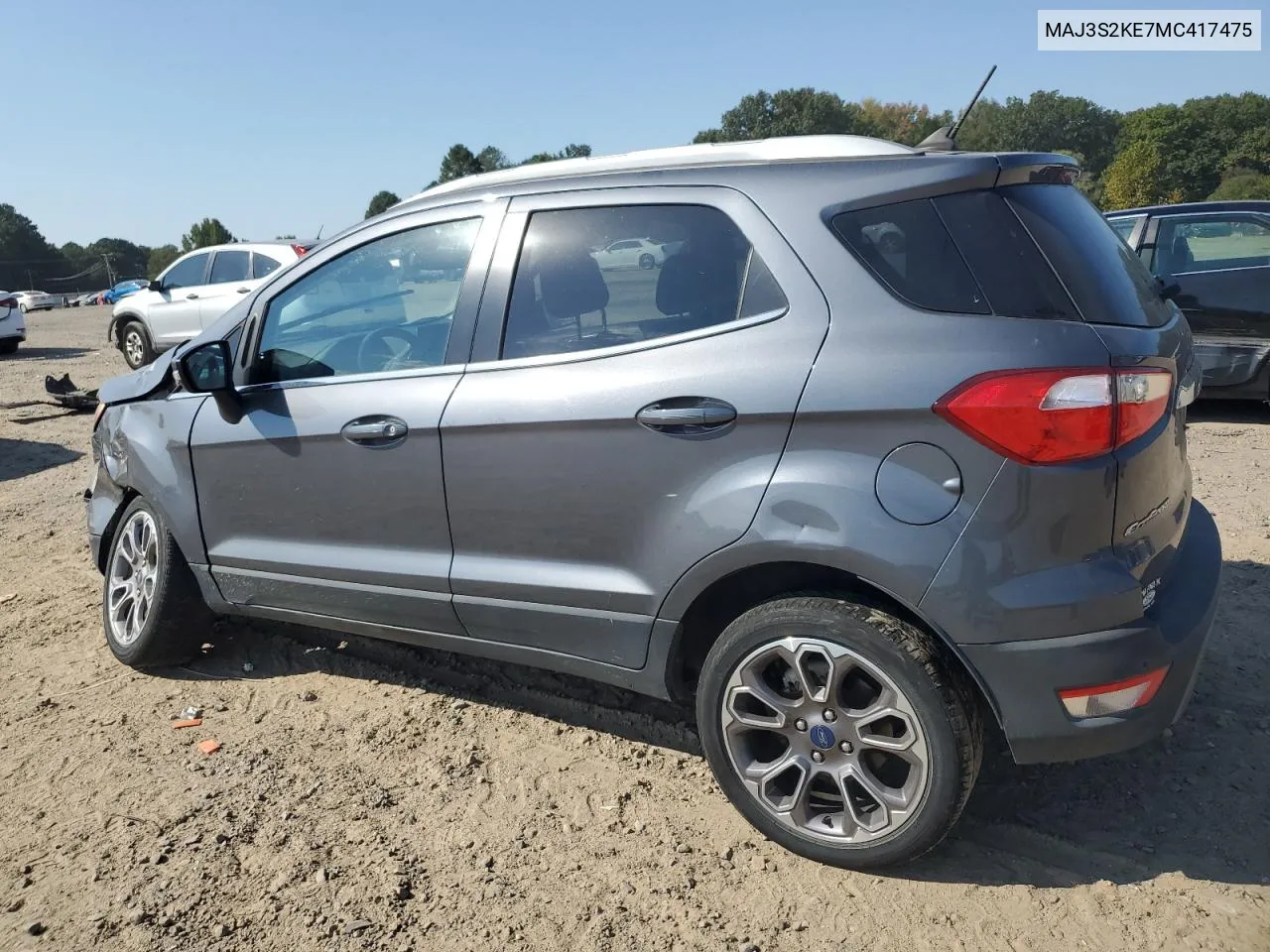 2021 Ford Ecosport Titanium VIN: MAJ3S2KE7MC417475 Lot: 75609494