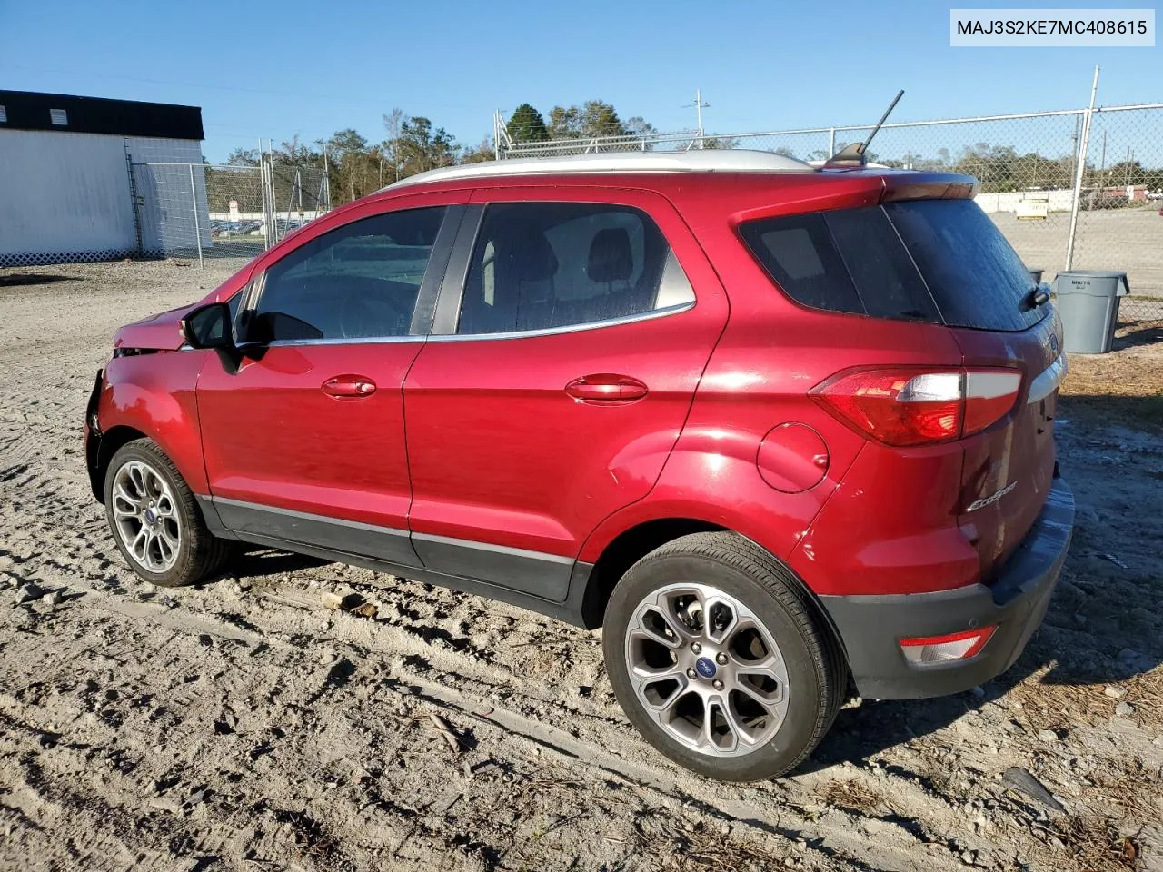 2021 Ford Ecosport Titanium VIN: MAJ3S2KE7MC408615 Lot: 76601634