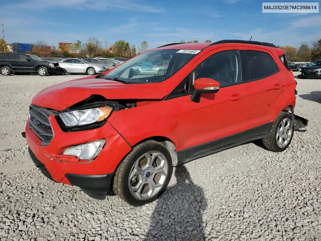 2021 Ford Ecosport Se VIN: MAJ3S2GE7MC398614 Lot: 77531564