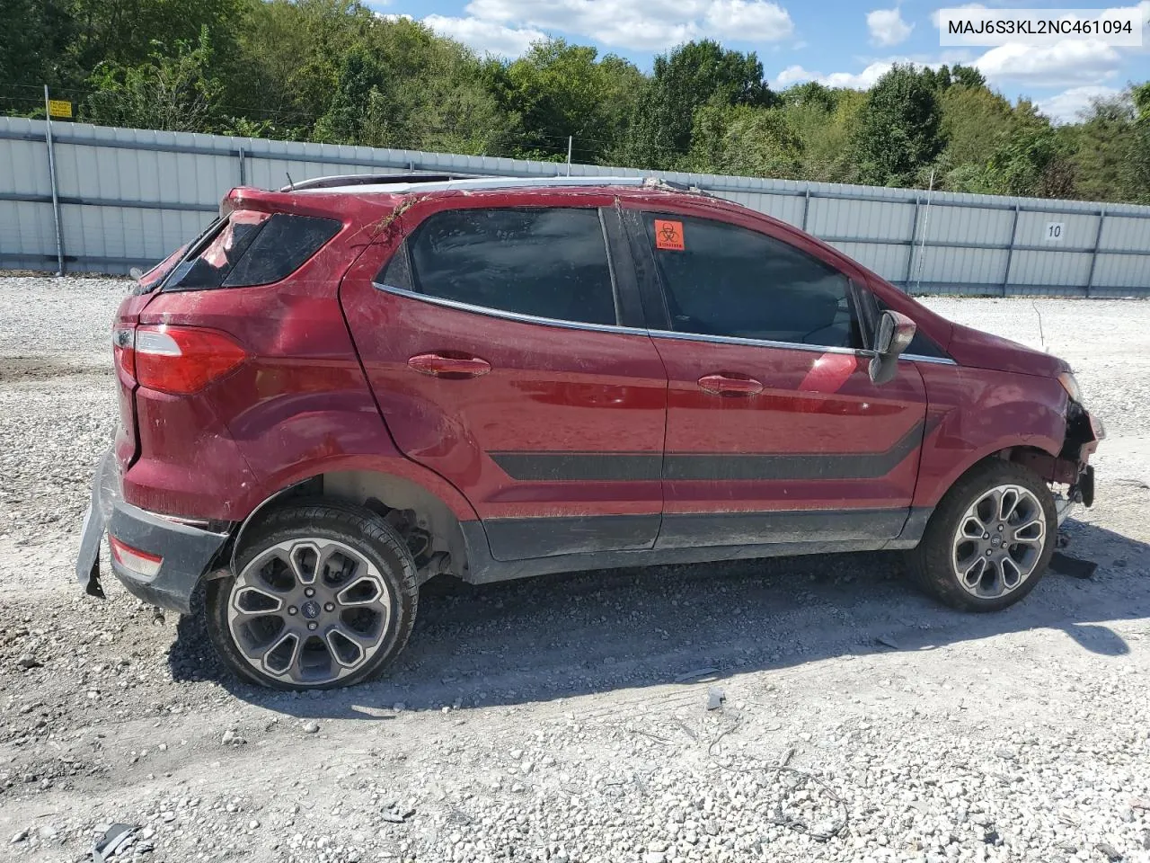 2022 Ford Ecosport Titanium VIN: MAJ6S3KL2NC461094 Lot: 73226334