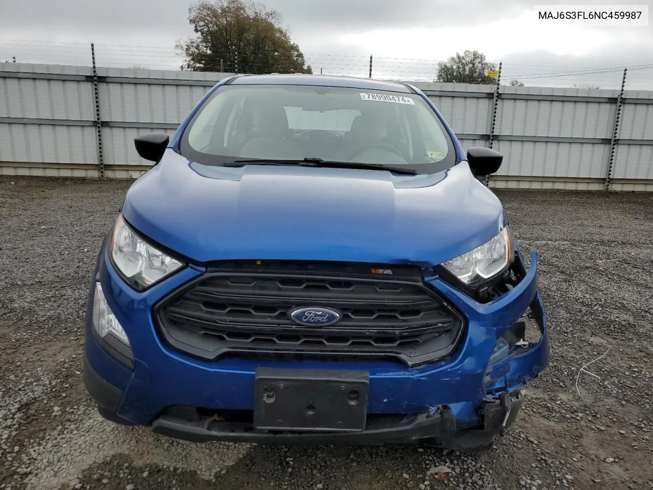 2022 Ford Ecosport S VIN: MAJ6S3FL6NC459987 Lot: 78990474