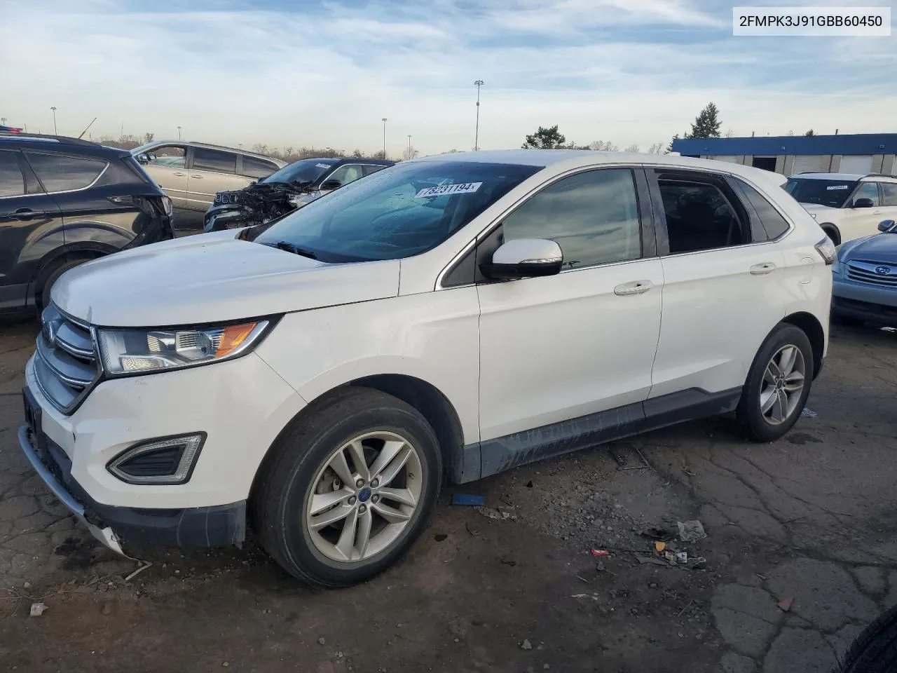 2016 Ford Edge Sel VIN: 2FMPK3J91GBB60450 Lot: 78231194