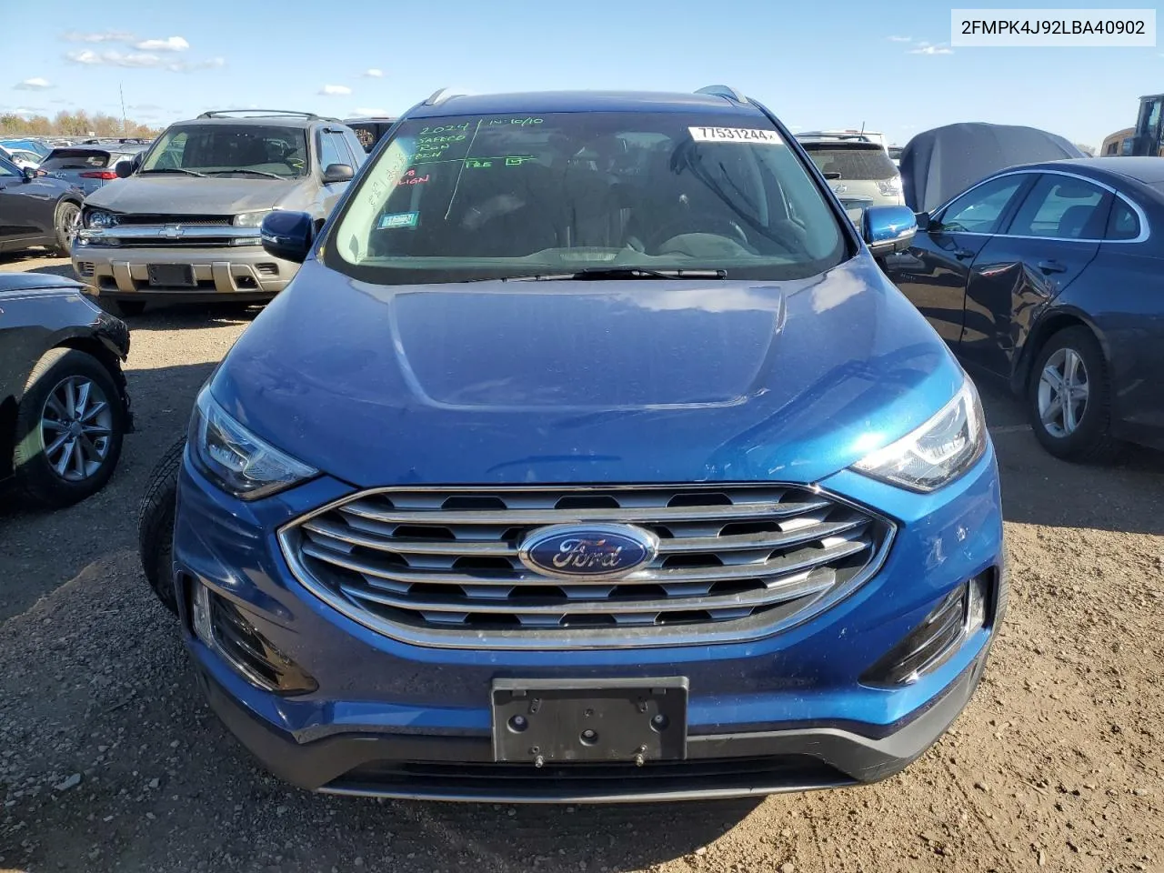 2020 Ford Edge Sel VIN: 2FMPK4J92LBA40902 Lot: 77531244