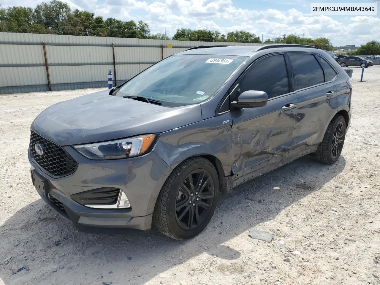 2021 Ford Edge Sel VIN: 2FMPK3J94MBA43649 Lot: 72944954