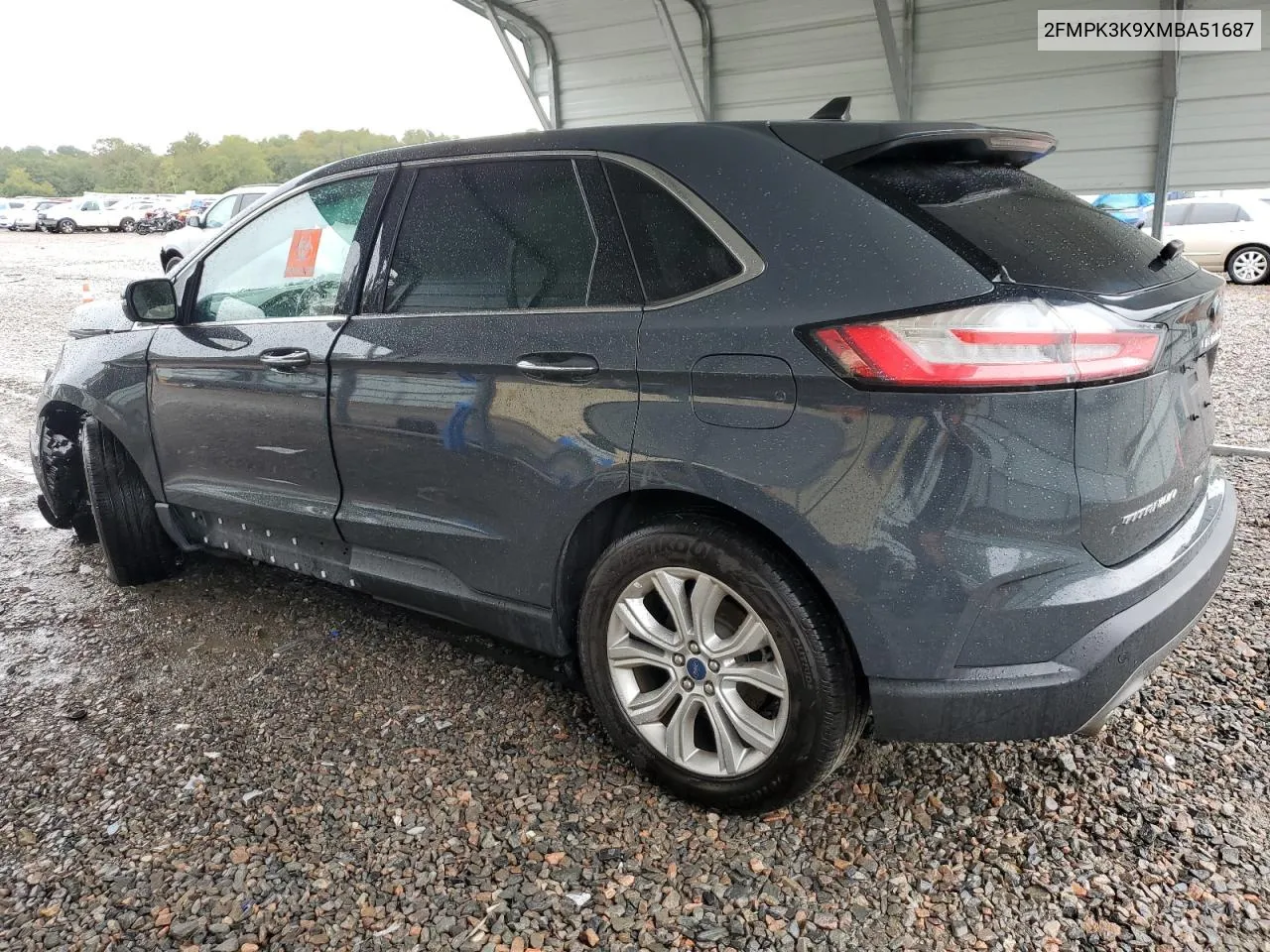 2021 Ford Edge Titanium VIN: 2FMPK3K9XMBA51687 Lot: 73136904