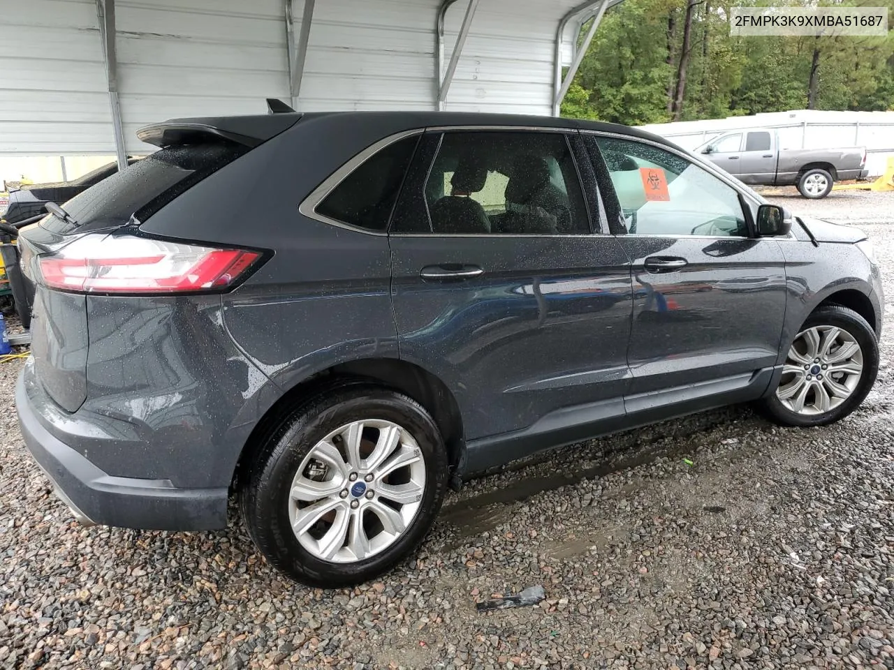 2021 Ford Edge Titanium VIN: 2FMPK3K9XMBA51687 Lot: 73136904