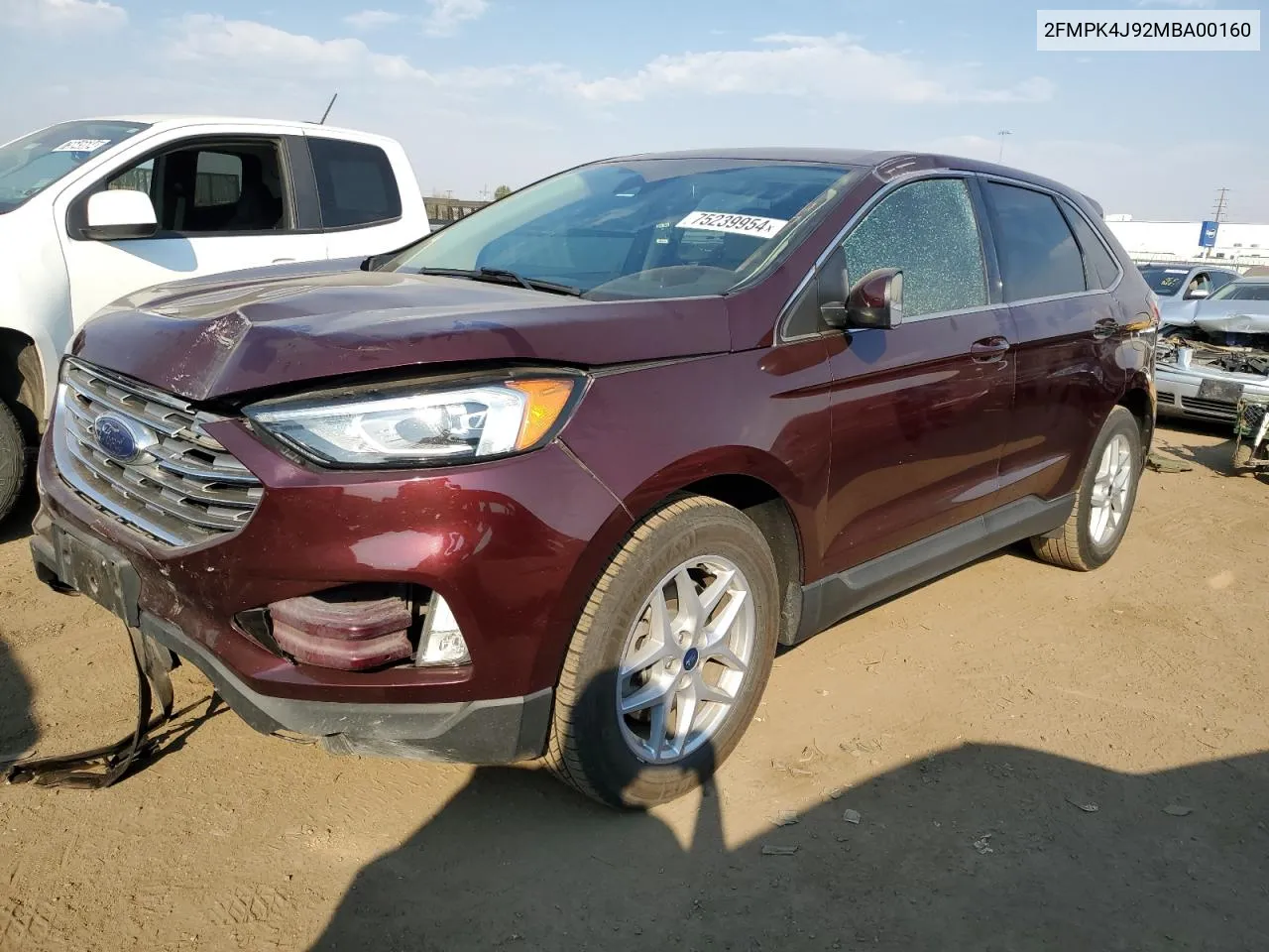 2021 Ford Edge Sel VIN: 2FMPK4J92MBA00160 Lot: 75239954