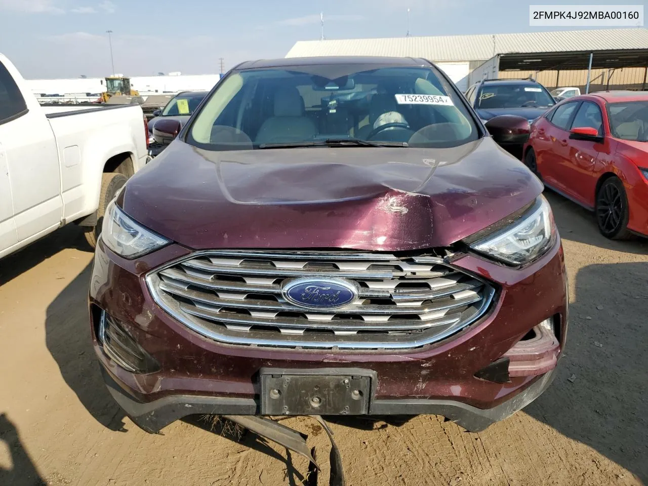 2021 Ford Edge Sel VIN: 2FMPK4J92MBA00160 Lot: 75239954