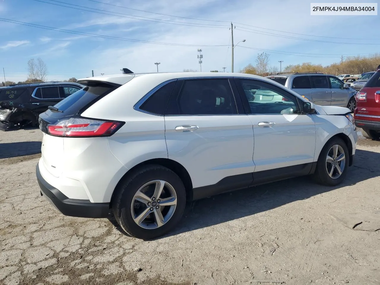 2021 Ford Edge Sel VIN: 2FMPK4J94MBA34004 Lot: 80002084