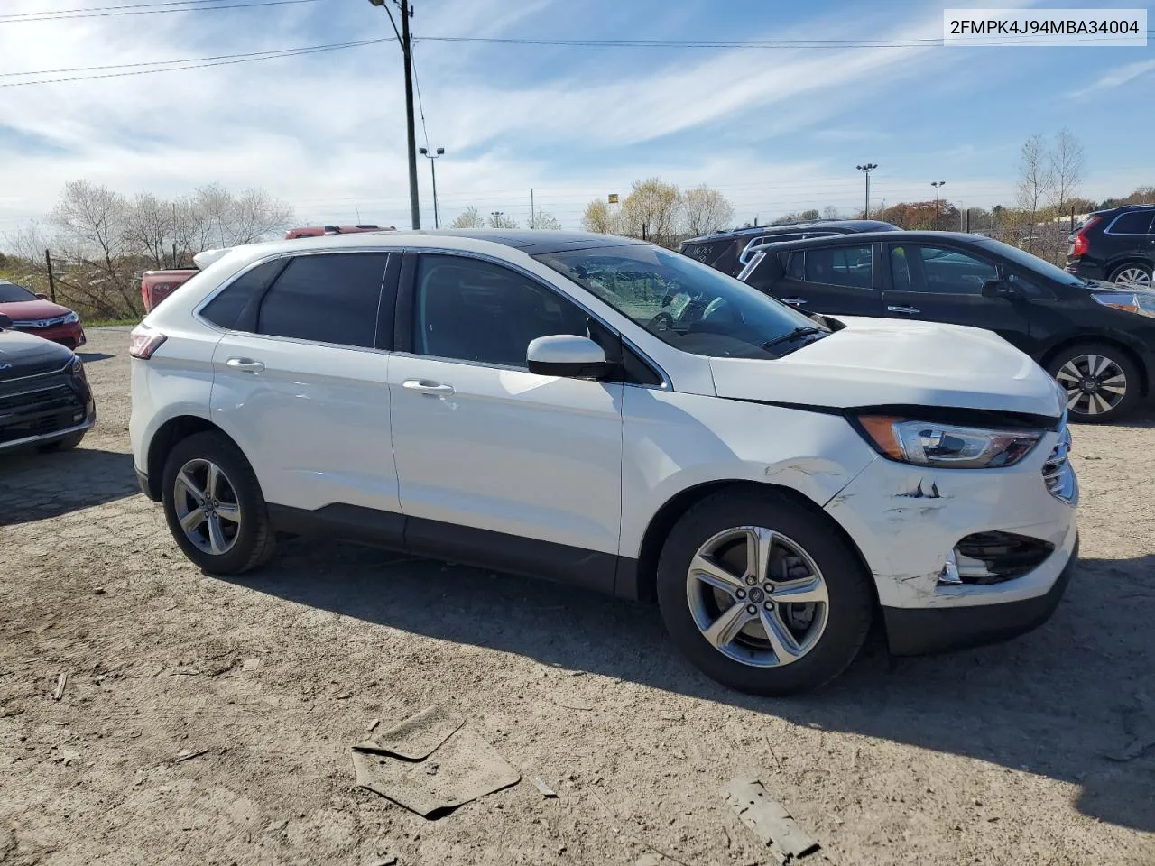 2021 Ford Edge Sel VIN: 2FMPK4J94MBA34004 Lot: 80002084