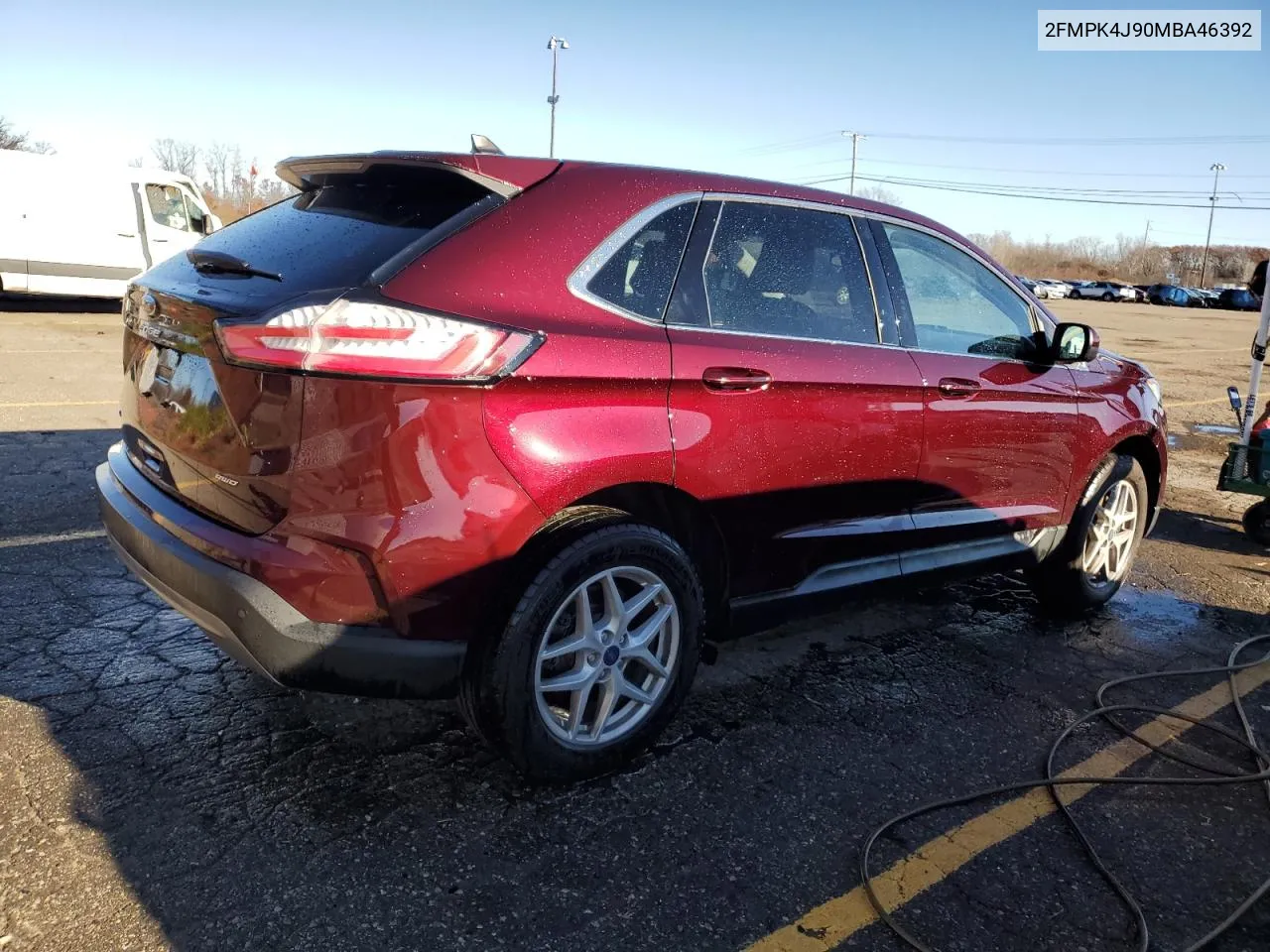 2021 Ford Edge Sel VIN: 2FMPK4J90MBA46392 Lot: 80150874