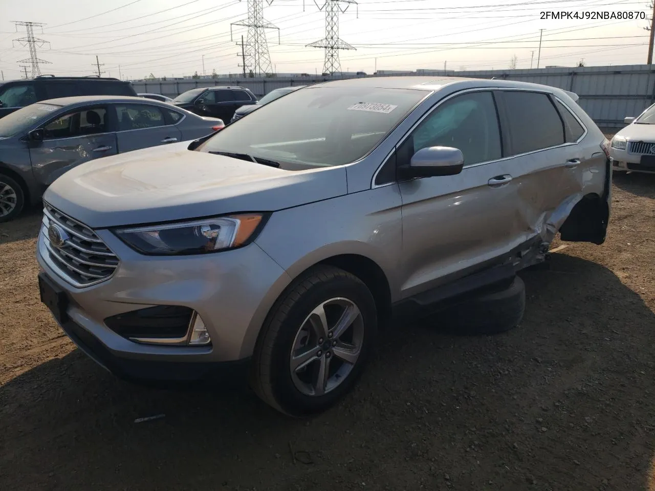 2022 Ford Edge Sel VIN: 2FMPK4J92NBA80870 Lot: 70973054