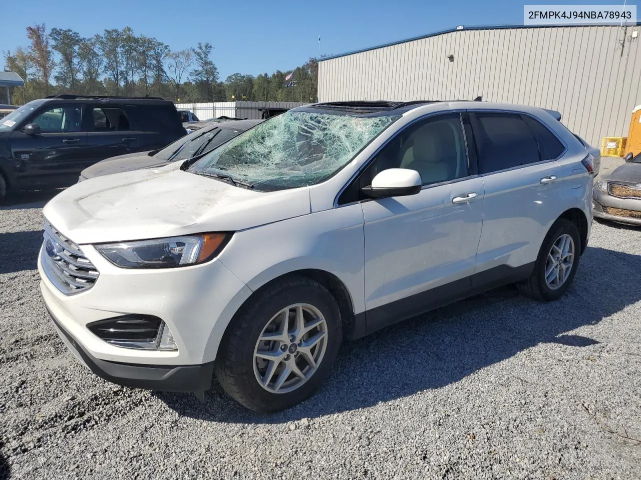 2022 Ford Edge Sel VIN: 2FMPK4J94NBA78943 Lot: 75103154