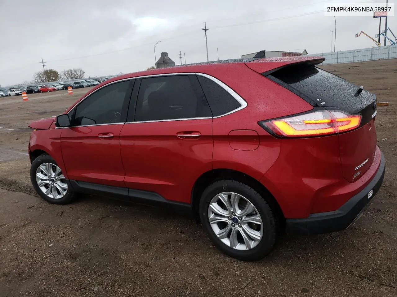 2022 Ford Edge Titanium VIN: 2FMPK4K96NBA58997 Lot: 78093654