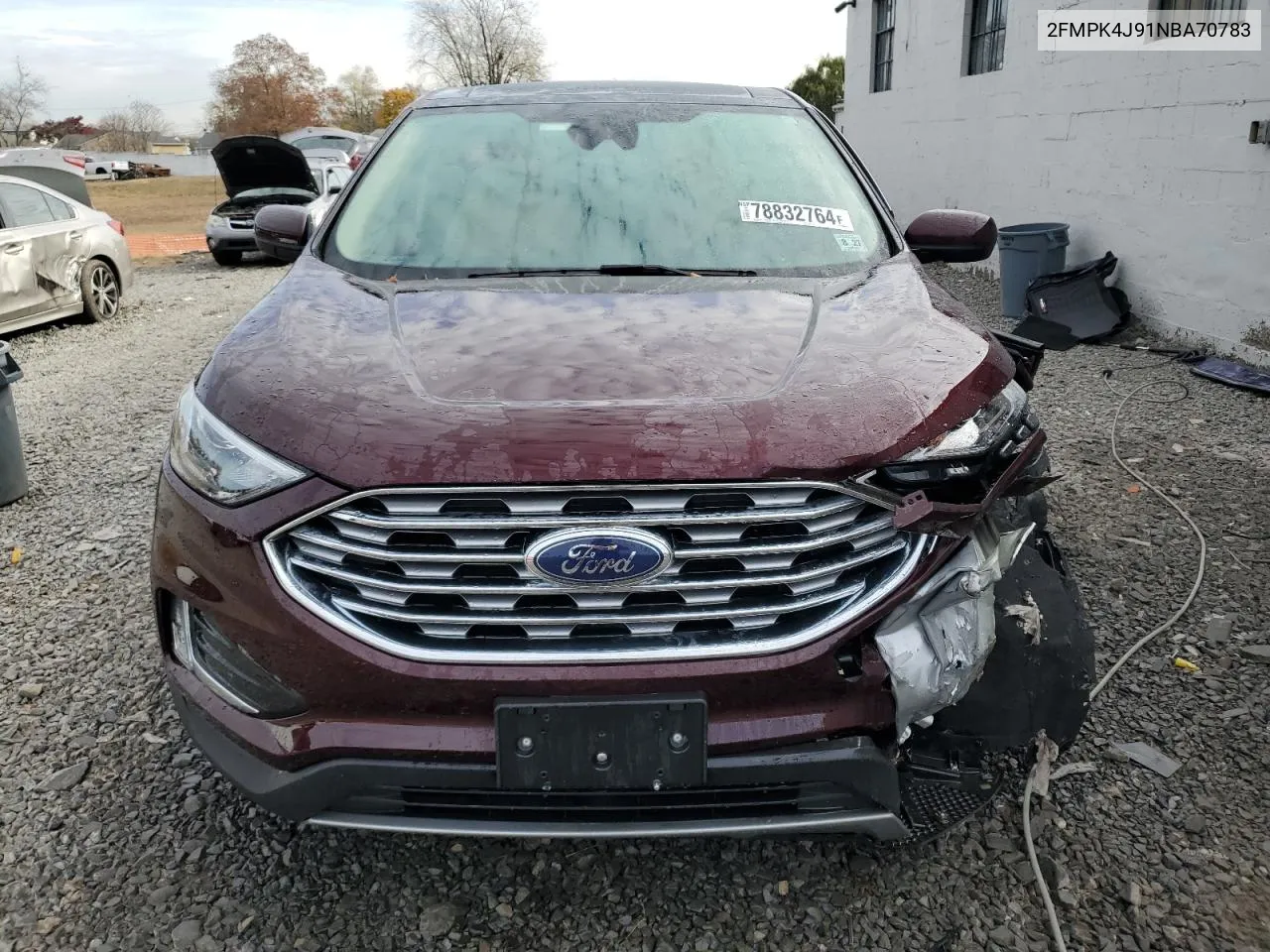 2022 Ford Edge Sel VIN: 2FMPK4J91NBA70783 Lot: 78832764