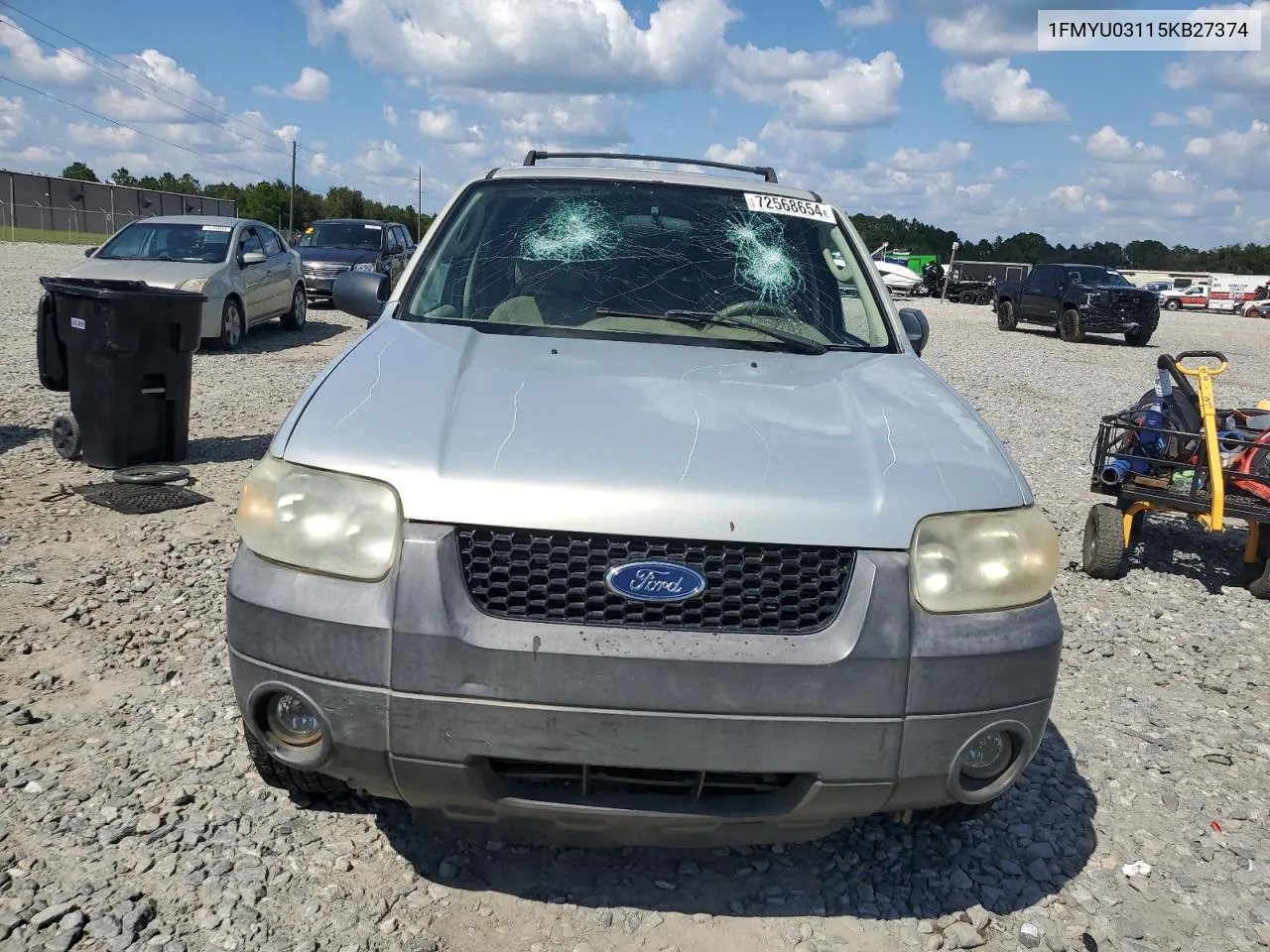 2005 Ford Escape Xlt VIN: 1FMYU03115KB27374 Lot: 72568654